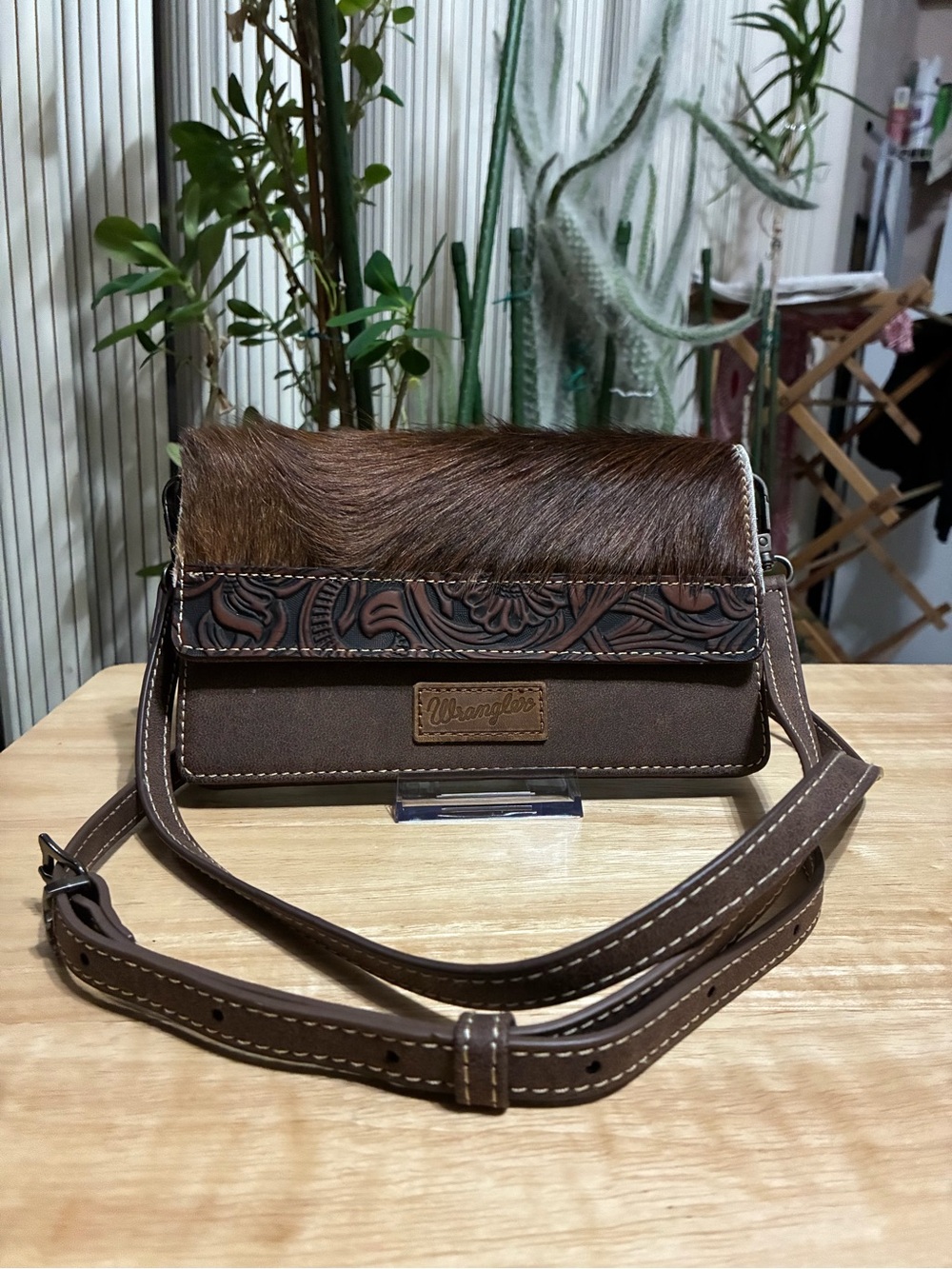 Wrangler Brown & Chestnut Hair-On Hide Crossbody Bag - Picture 3 of 7